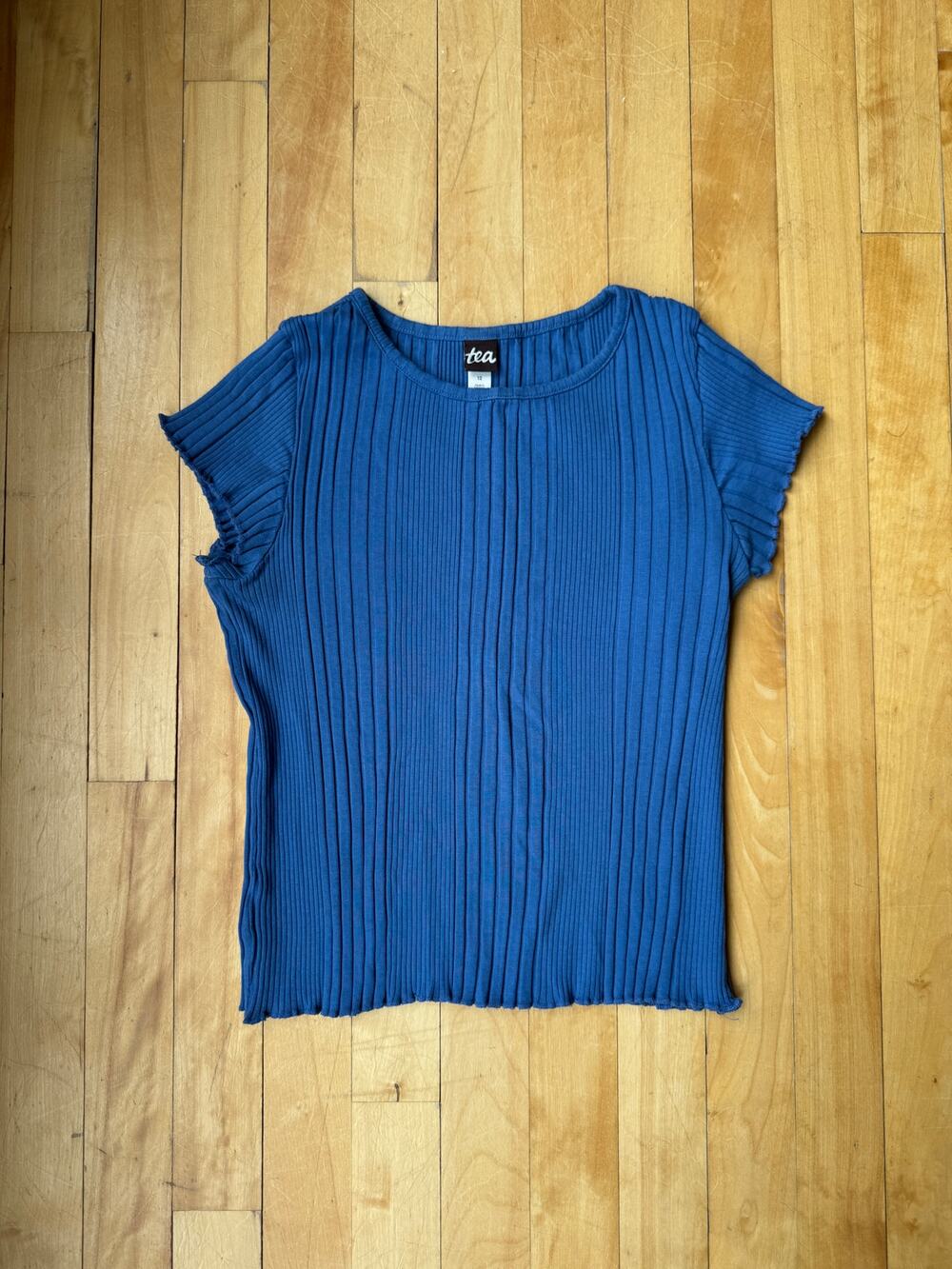 Tea Collection Girls T-Shirt, Lettuce Edge Tee, Blue, Kids Size 12